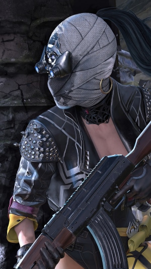 Woman with gas mask and rifle in PUBG Mobile