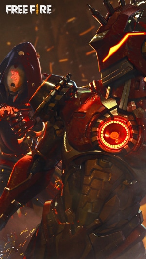 Free Fire characters in red armor