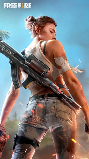 Free Fire character with assault rifle