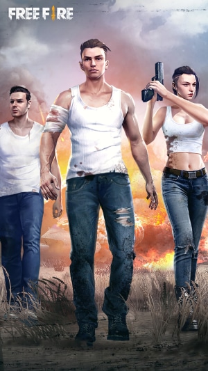 Free Fire characters in a post-apocalyptic setting