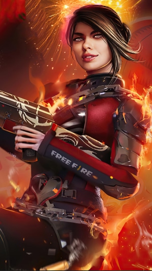 Female character from Garena Free Fire with gun
