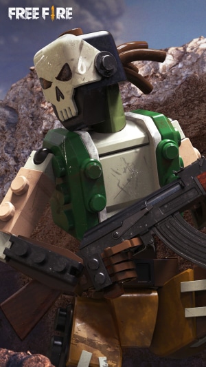Free Fire character with skull mask and rifle