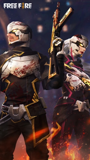 Free Fire characters with bloody armor and guns