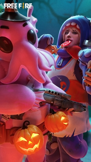 Free Fire Halloween characters with pumpkins