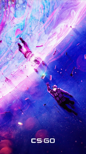 CS: GO characters falling through colorful space