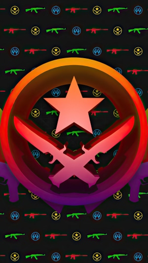 CS:GO logo with rainbow gradient and gun pattern