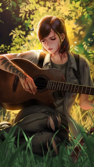 Ellie from The Last of Us Part 2 playing guitar