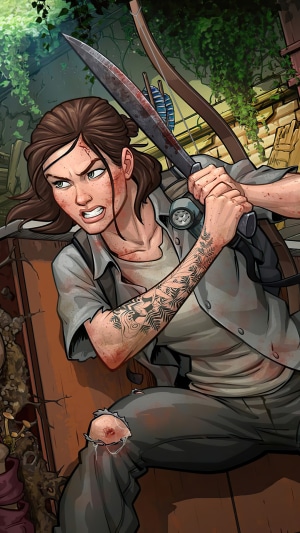 Ellie from The Last of Us Part II holding a knife