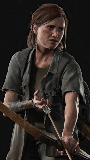Ellie from The Last of Us Part II holding a bow and arrow