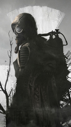 Stalker 2 character with gas mask and backpack