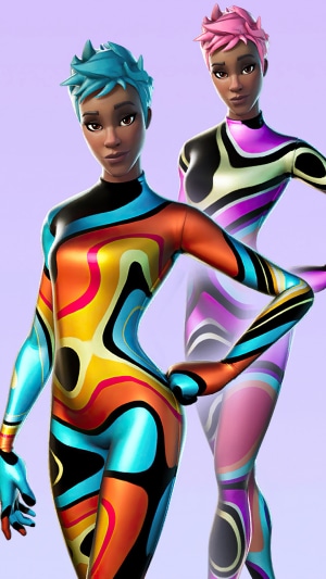 Fortnite characters with colorful wavy outfits