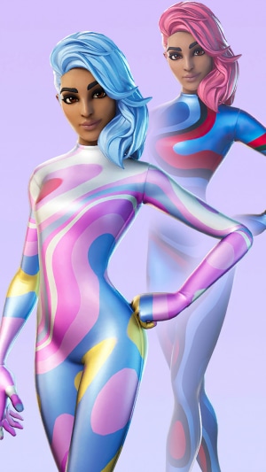 Two Fortnite characters with colorful outfits