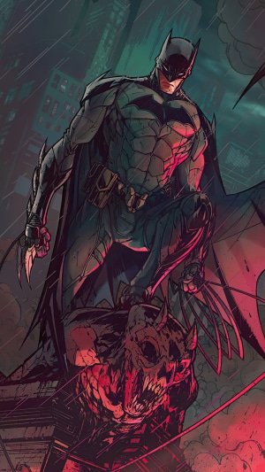 Batman from DC Comics standing on a monster