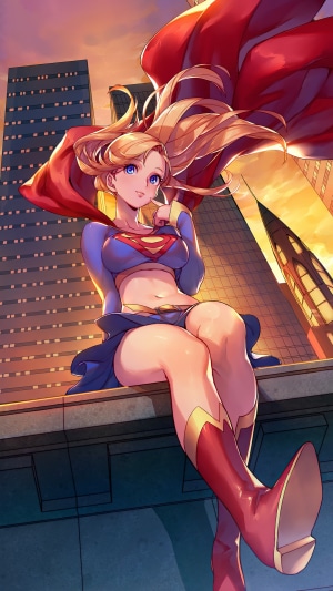 Supergirl from DC Comics sitting on a rooftop