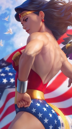 Wonder Woman from DC Comics with American Flag
