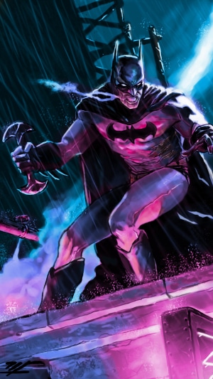 Batman from DC Comics in the rain
