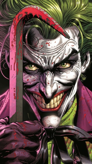 Joker from DC Comics holding a bloody crowbar