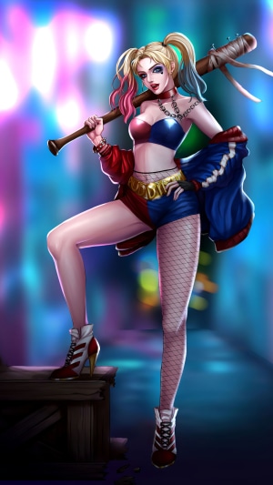 Harley Quinn from DC Comics with a baseball bat