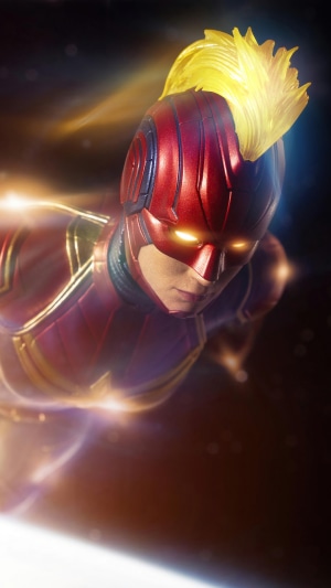 Captain Marvel from Marvel Comics flying