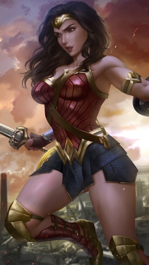 Wonder Woman from DC Comics with sword and shield