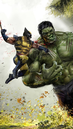 Wolverine fighting Hulk from Marvel Comics
