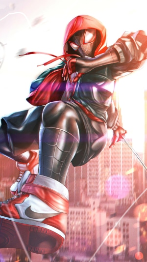 Miles Morales Spider-Man in a red hoodie