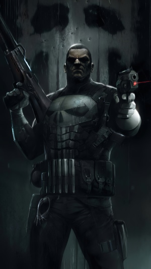 The Punisher from Marvel Comics holding guns