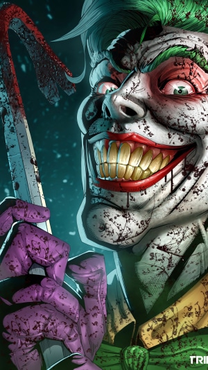 The Joker from DC Comics holding a bloody crowbar