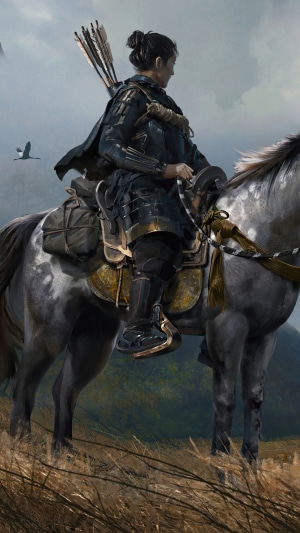 Jin Sakai from Ghost of Tsushima on horseback