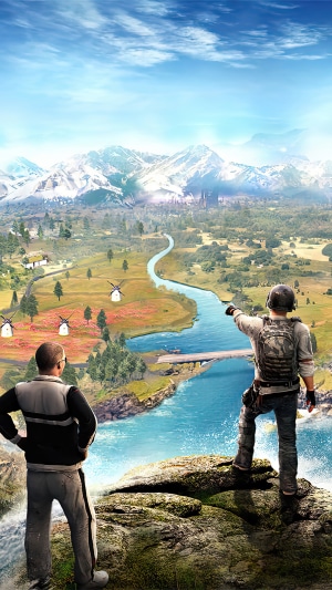 PUBG Mobile: Two players overlooking a vast landscape