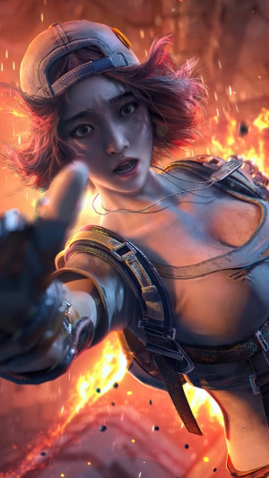 Girl from PUBG in a fiery background