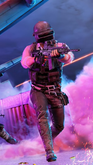 Player in PUBG armor holding a rifle