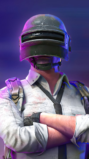Player in PUBG helmet and white shirt