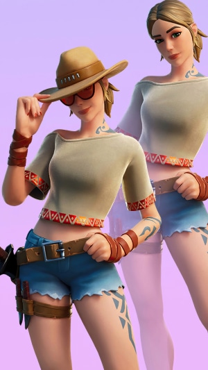 Fortnite character in summer attire with hat and sunglasses