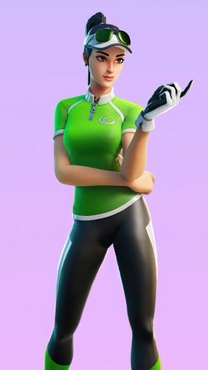 Fortnite character wearing a green polo and black leggings