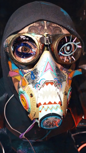 Character with gas mask and goggles from Watch Dogs Legion