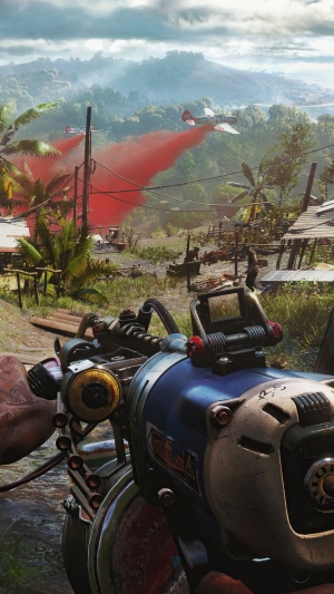 Far Cry 6 video game scene with planes