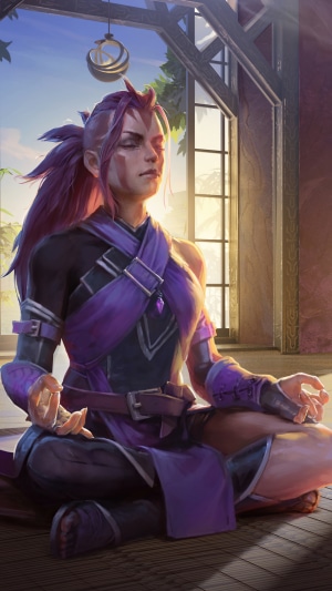 Anti-Mage meditating in a room from Dota 2