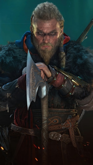 Eivor from Assassin's Creed Valhalla holding an axe