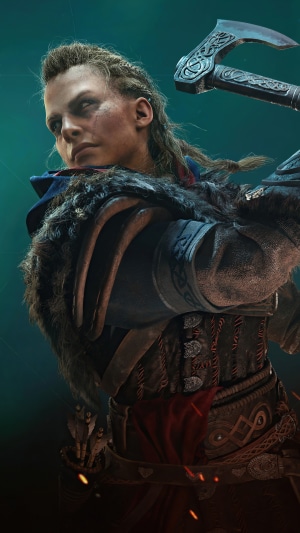 Eivor from Assassins Creed Valhalla holding an axe