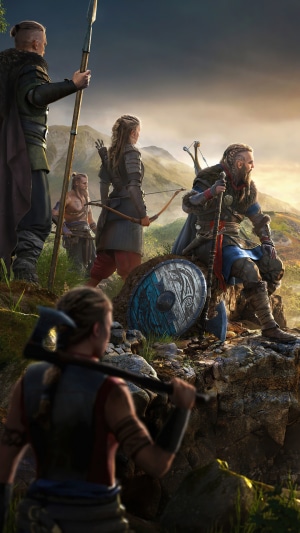Assassins Creed Valhalla: Eivor and Vikings on a Cliff