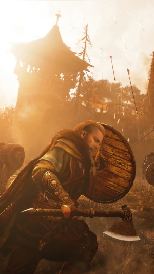 Eivor from Assassins Creed Valhalla in battle