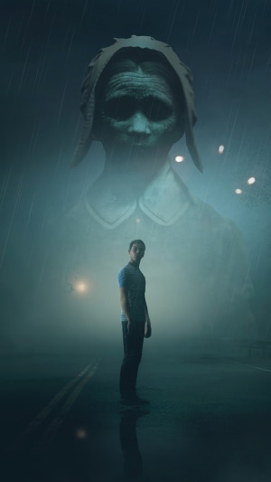 Man in front of a ghostly figure in Little Hope