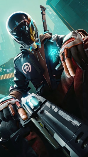 Character from Hyper Scape holding a gun