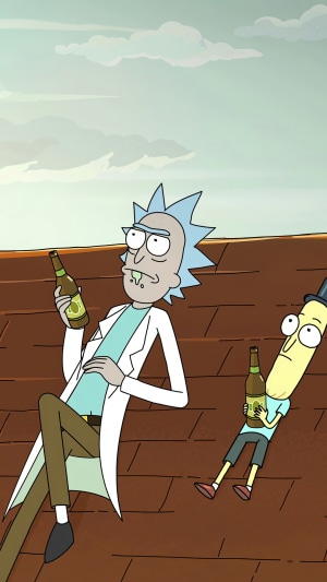 Rick and Morty: Rick Sanchez and Morty Smith on a roof