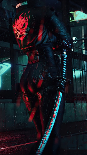 Samurai from Cyberpunk 2077 holding a katana