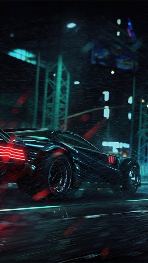 Cyberpunk 2077 car driving in rain