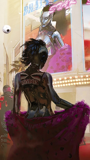 Cyberpunk 2077 character with London logo