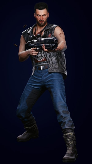 Man with shotgun in Cyberpunk 2077