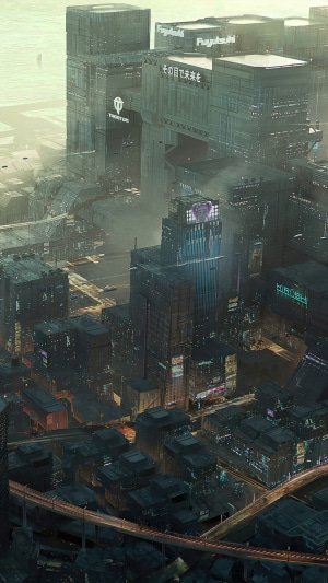 Cyberpunk Cityscape with Futuristic Buildings